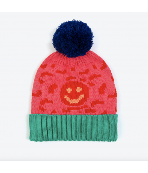 Miss Pompom Smiley Beanie Pink