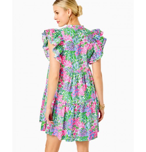 Aldena Ruffle Sleeve Cotton Dress