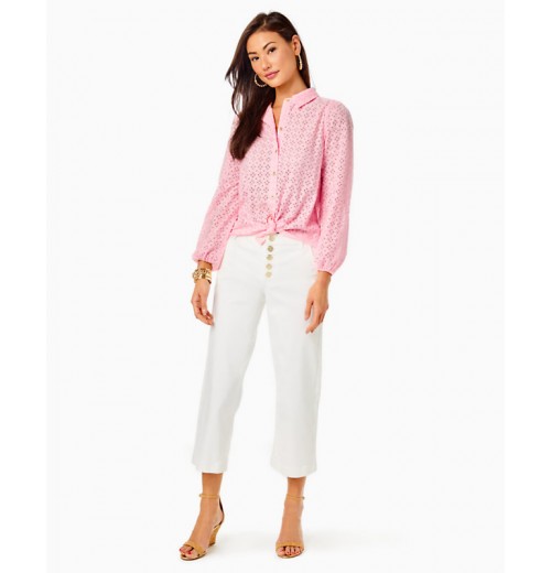 Sea Breeze Eyelet Button Down Top