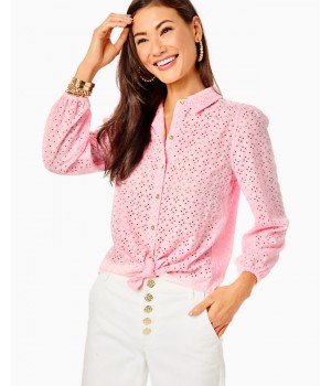 Sea Breeze Eyelet Button Down Top