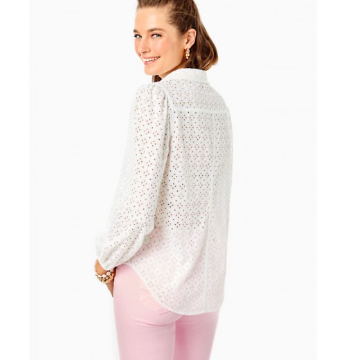 Sea Breeze Eyelet Button Down Top