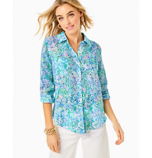 Sea View Linen Button Down Top